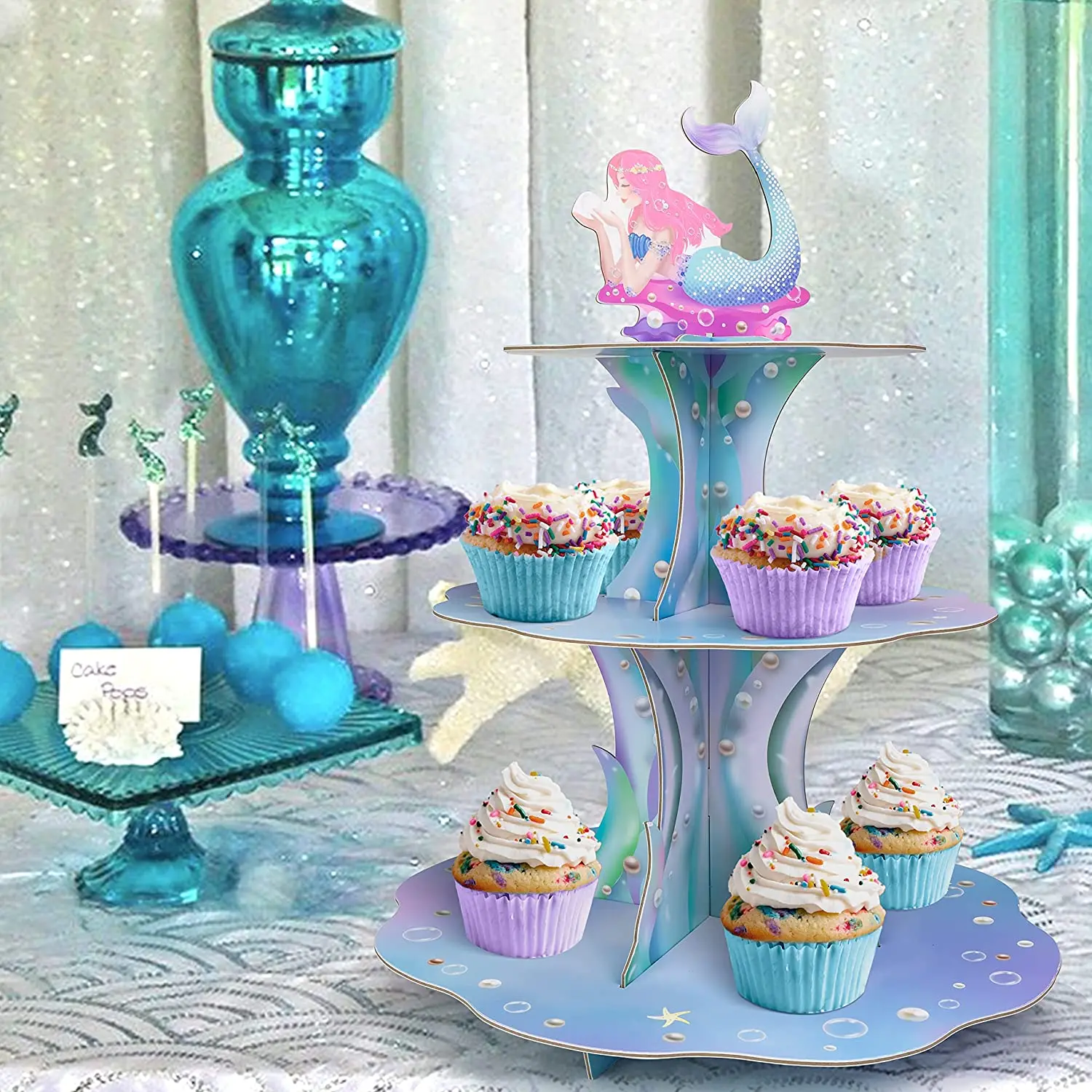 High Quality Pink Mermaid Cardboard Cupcake Stand for Under the Sea Party Table Mermaid Girls Birthday Cake Stand Party Supplies
High Quality Pink Mermaid Cardboard Cupcake Stand for Under the Sea Party Table Mermaid Girls Birthday Cake Stand Party Supplies