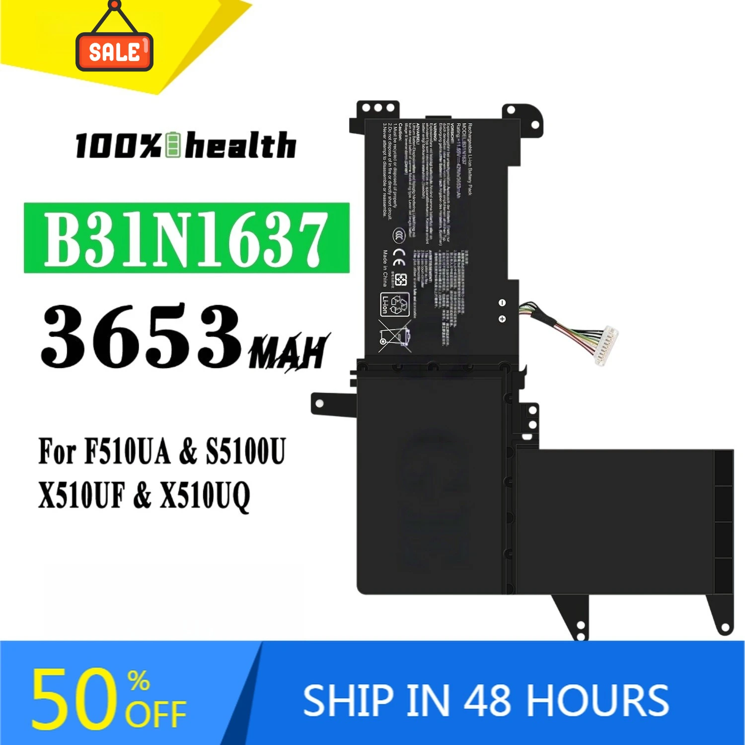 B31N1637 3653mAh Laptop Battery for ASUS F510UA S5100U X510UF X510UQ Lithium Rechargeable Battery
B31N1637 3653mAh Laptop Battery for ASUS F510UA S5100U X510UF X510UQ Lithium Rechargeable Battery