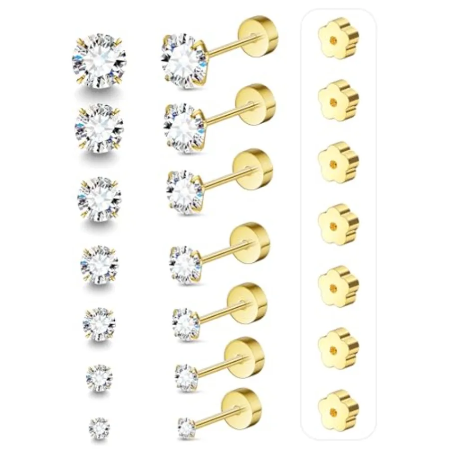 Flat Back Stud Earrings for Women Men Hypoallergenic 14K Plated Surgical Steel Stack Cartilage Earrings for Multiple Piercing S
Flat Back Stud Earrings for Women Men Hypoallergenic 14K Plated Surgical Steel Stack Cartilage Earrings for Multiple Piercing S