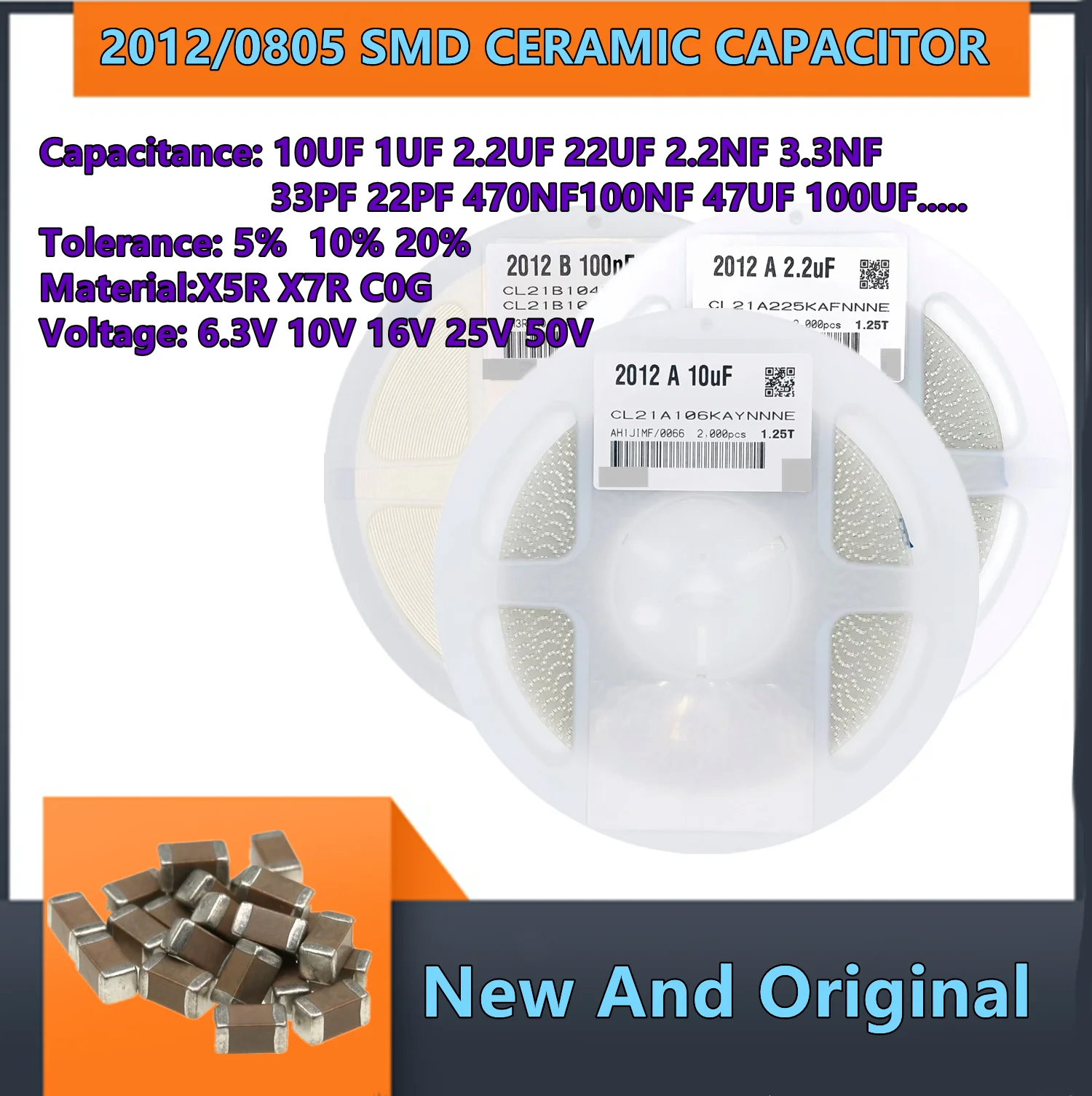 2000-4000PCS 2012/0805 SMD Ceramic Capacitor 100NF 470NF 3.3NF 1UF 22UF 10UF 470PF 475 105 225 6.3V 10V 50V New And Original
2000-4000PCS 2012/0805 SMD Ceramic Capacitor 100NF 470NF 3.3NF 1UF 22UF 10UF 470PF 475 105 225 6.3V 10V 50V New And Original