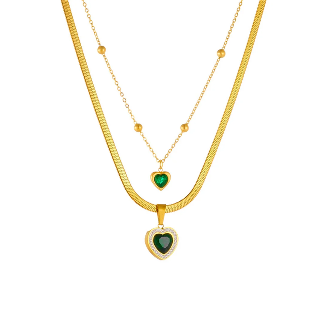 Fashion Zirconia Love Heart Pendant Femme Gold Color Stainless Steel 2 Layered Bead/Flat Snake Chain Necklace for Women Jewelry
Fashion Zirconia Love Heart Pendant Femme Gold Color Stainless Steel 2 Layered Bead/Flat Snake Chain Necklace for Women Jewelry