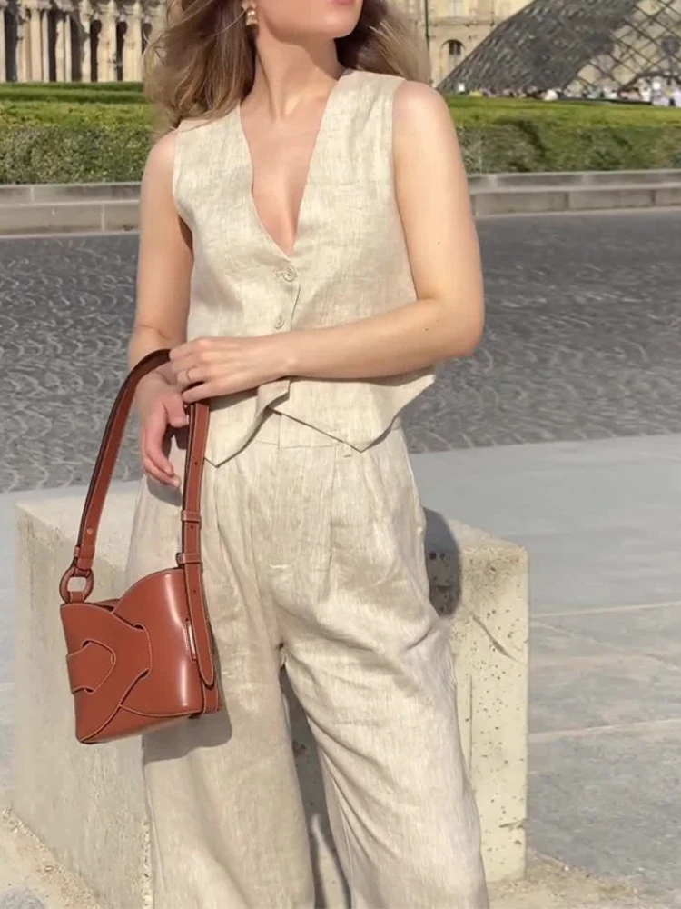 Clacive Summer White Linen Two Piece Set For Women 2023 Fashion Sleeveless Tank Top New In Matching High Waist Wide Pants Set
Clacive Summer White Linen Two Piece Set For Women 2023 Fashion Sleeveless Tank Top New In Matching High Waist Wide Pants Set