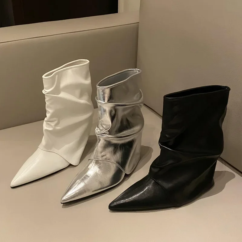 Women's Pointed Toe Metallic Faux Leather Ruched Fold Over Cuff Wedge Heel Ankle Boots Streetwear Daily Footwear Drop Shipping
Women's Pointed Toe Metallic Faux Leather Ruched Fold Over Cuff Wedge Heel Ankle Boots Streetwear Daily Footwear Drop Shipping