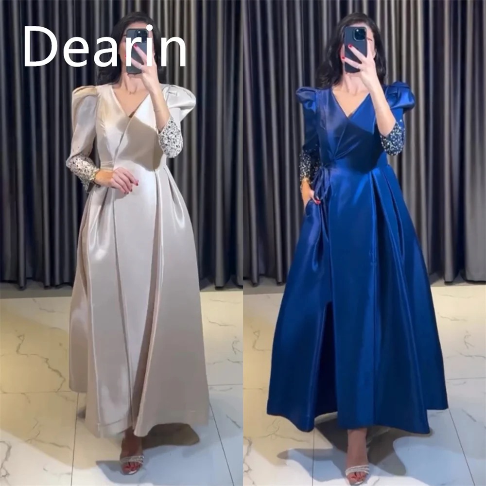 Customized Formal Gown Dearin V-neck A-line Floor Length Skirts Ribbon Bespoke Occasion Dresses Evening Saudi Arabia Prom Dress
Customized Formal Gown Dearin V-neck A-line Floor Length Skirts Ribbon Bespoke Occasion Dresses Evening Saudi Arabia Prom Dress