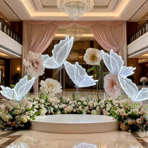 ไฟ LED รูปผีเสื้อประดับตกแต่งภายนอก - ปีกสีขาว กันน้ำ สำหรับสวน สนามหญ้า งานศิลปะกลางแจ้ง แสงไฟกลางคืน สำหรับงานแต่งงาน