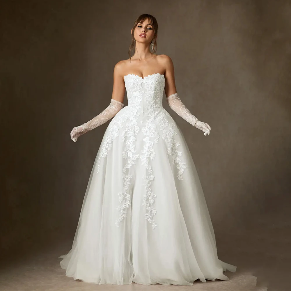Wedding Dress Women A-Line Tulle Applique Bride Dress Elegant Bridal Gowns Floor-Length Formal Bride Gown For Wedding Party
Wedding Dress Women A-Line Tulle Applique Bride Dress Elegant Bridal Gowns Floor-Length Formal Bride Gown For Wedding Party