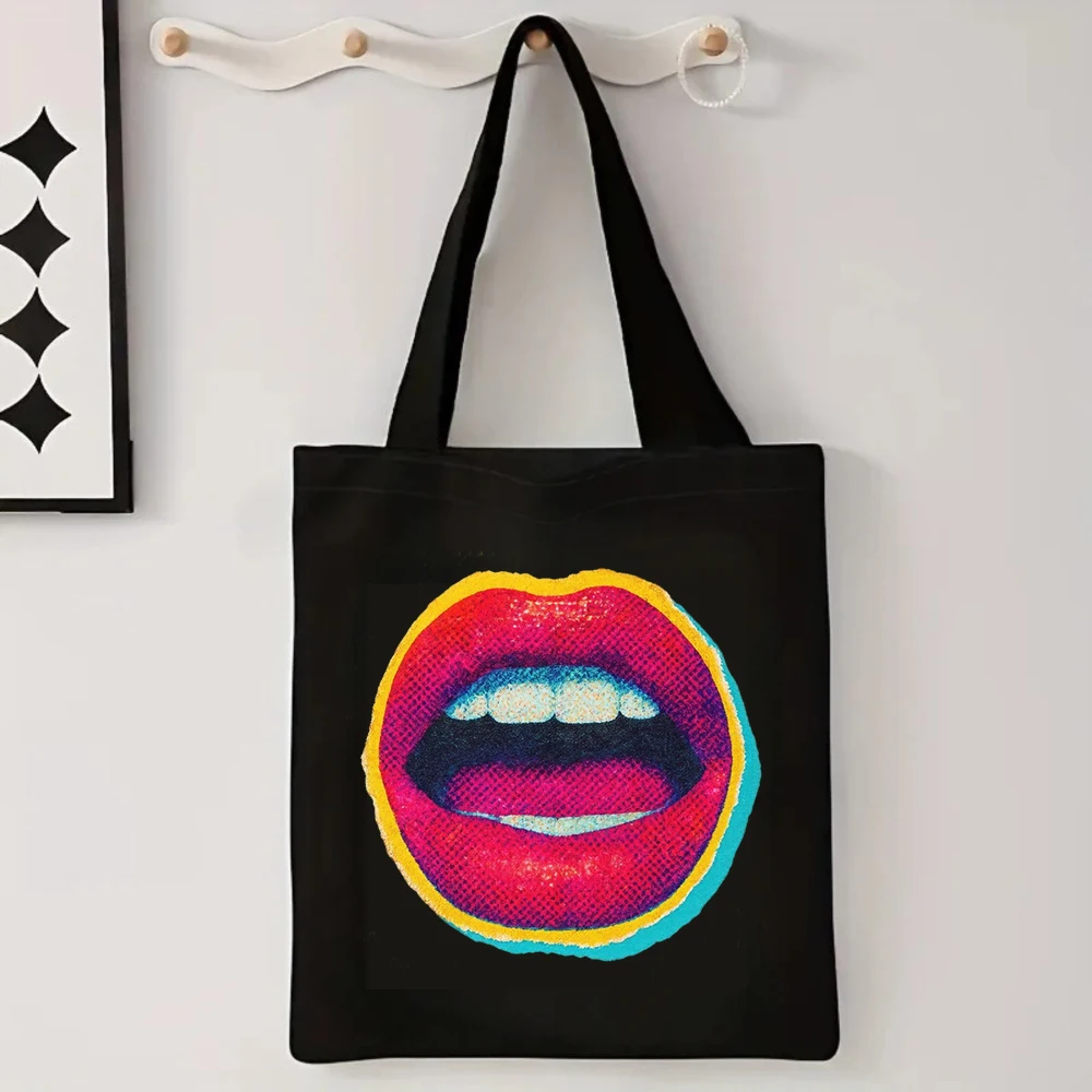 Colorful Neon Lips Print Black Canvas Tote Bag, Women Shoulder Bag, Edgy Retro Handbag for Street Style
Colorful Neon Lips Print Black Canvas Tote Bag, Women Shoulder Bag, Edgy Retro Handbag for Street Style
