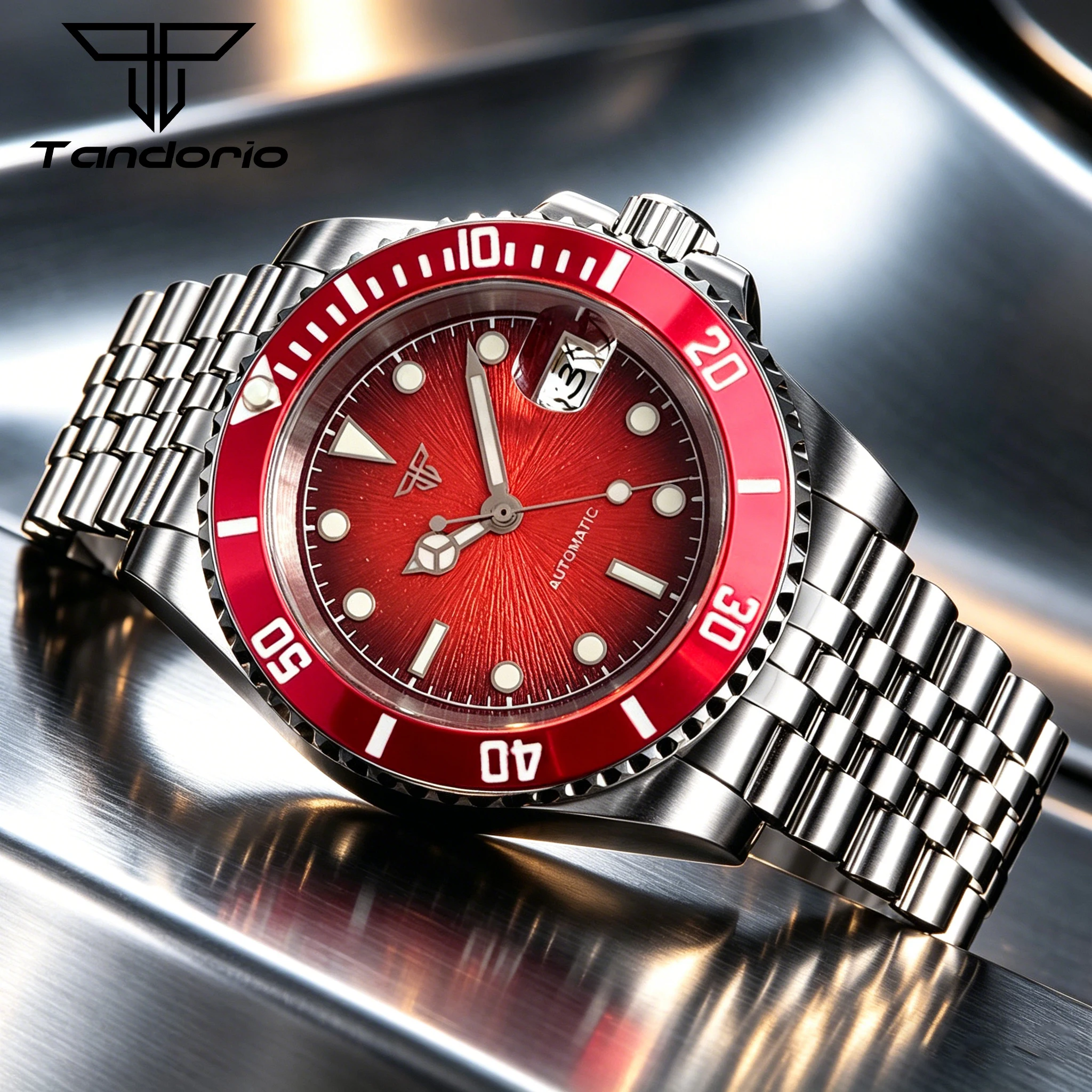 40mm Mechanical Watch for Men Red Face Miyota 8215 Movement 200m Waterproof Steel Bracelet 120 clicks Bezel Luminous Dial
40mm Mechanical Watch for Men Red Face Miyota 8215 Movement 200m Waterproof Steel Bracelet 120 clicks Bezel Luminous Dial