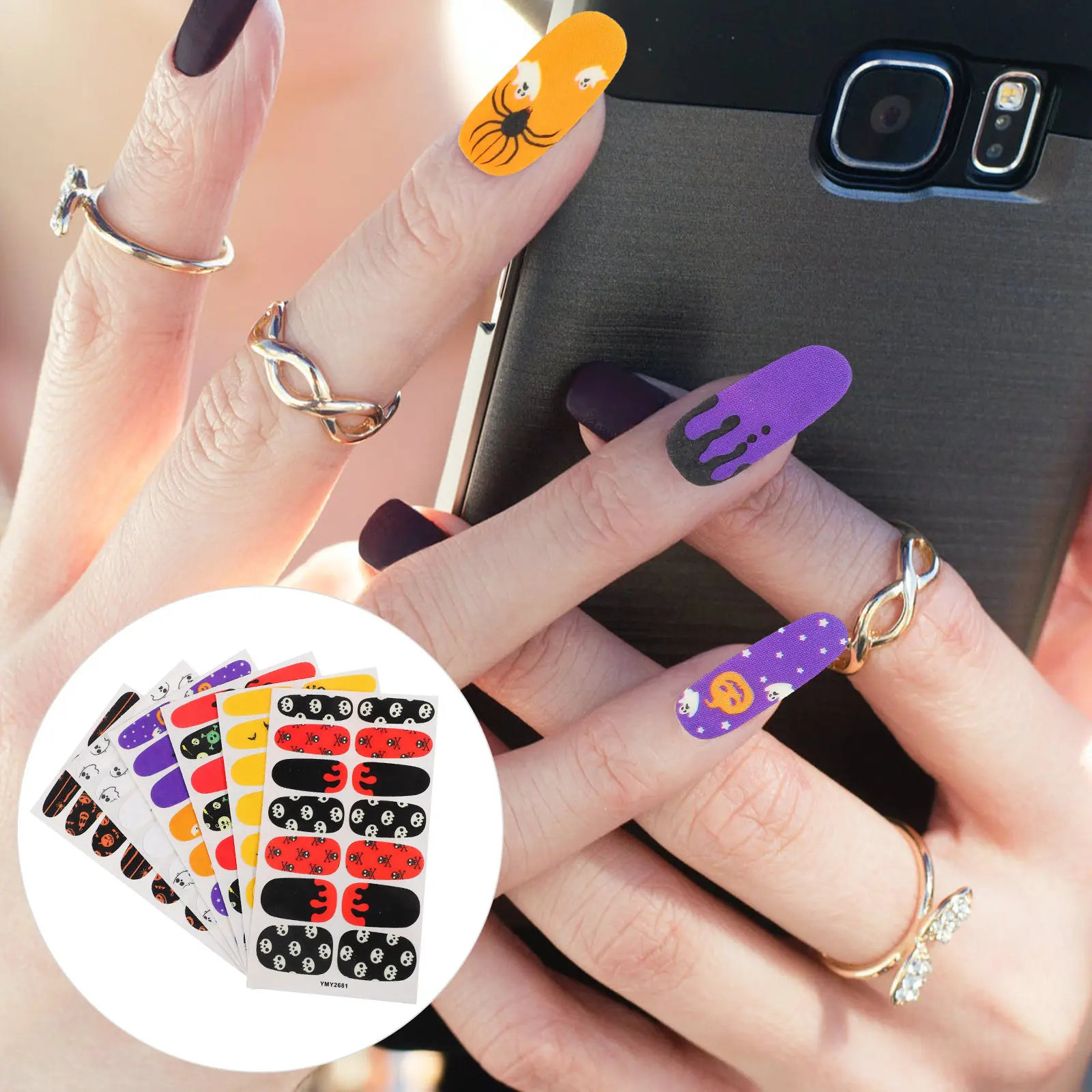 6 Sheets Halloween Nail Stickers Fingernail Decals DIY Manicure Fake Nails Decor Quality Material Safe Use Colorful Art
6 Sheets Halloween Nail Stickers Fingernail Decals DIY Manicure Fake Nails Decor Quality Material Safe Use Colorful Art