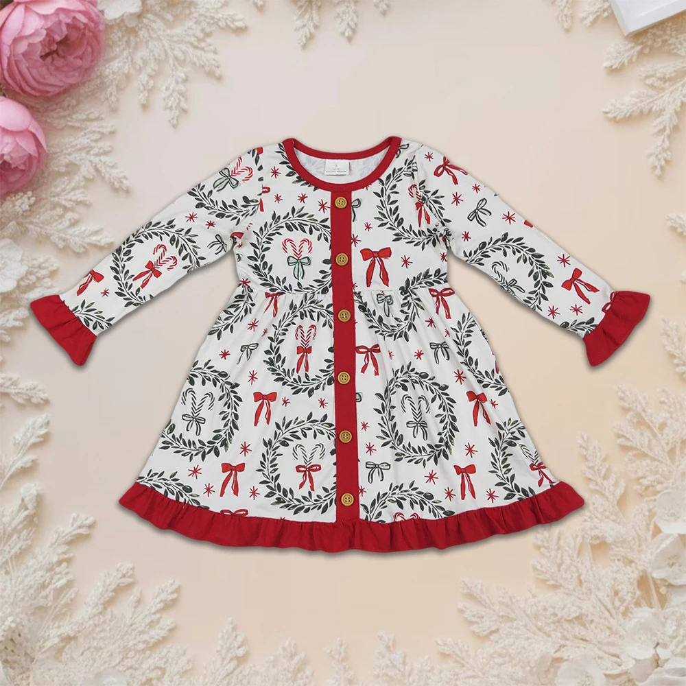 Baby Girl Princess Dresses Christmas Kids Toddler Long Sleeves Bows Candy Cane Button Sweet Knee Length Dress Fashion Clothes 
Baby Girl Princess Dresses Christmas Kids Toddler Long Sleeves Bows Candy Cane Button Sweet Knee Length Dress Fashion Clothes