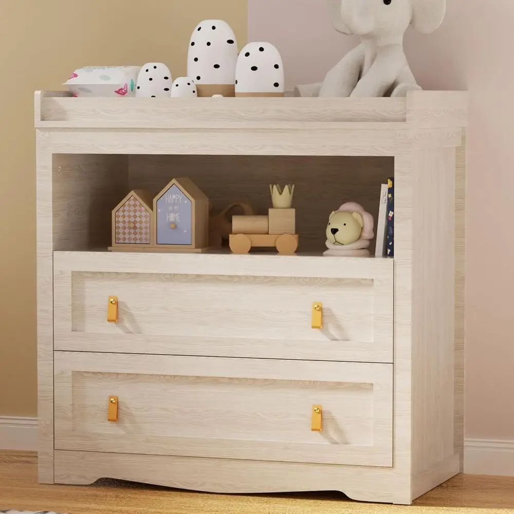 Beige Diaper Changing Station with Drawers, Open Shelf, and Changing Table for Nursery
Beige Diaper Changing Station with Drawers, Open Shelf, and Changing Table for Nursery