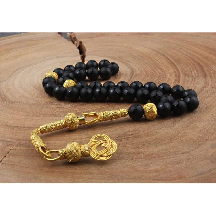 1000K Sterling Silver Gold Sweater Tassel Rosary Onyx Stone Tasbih Islamic Gift, Muslim Prayer Beads 33 Piece
1000K Sterling Silver Gold Sweater Tassel Rosary Onyx Stone Tasbih Islamic Gift, Muslim Prayer Beads 33 Piece