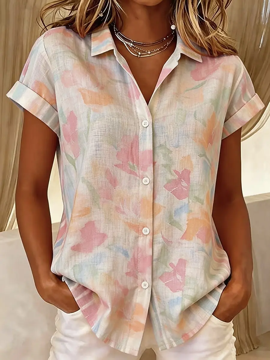 Women's Pastel Watercolor Floral Print Button Down Shirt, Casual Collared Tops for Spring Summer Daily Vacation Wear
Women's Pastel Watercolor Floral Print Button Down Shirt, Casual Collared Tops for Spring Summer Daily Vacation Wear