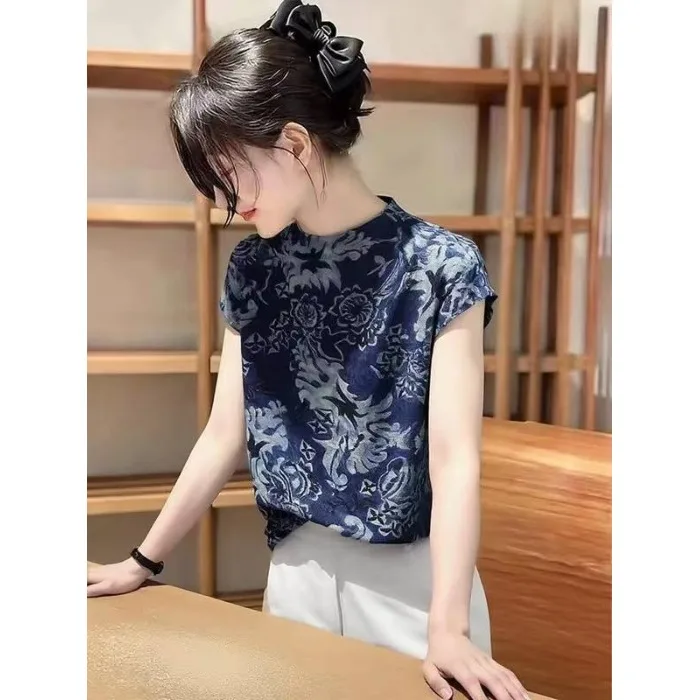 High-End Women's Printed Short Sleeve T-Shirt New Chinese Style Base Shirt Large Size Summer New Arrival Commute Style Artistic
High-End Women's Printed Short Sleeve T-Shirt New Chinese Style Base Shirt Large Size Summer New Arrival Commute Style Artistic