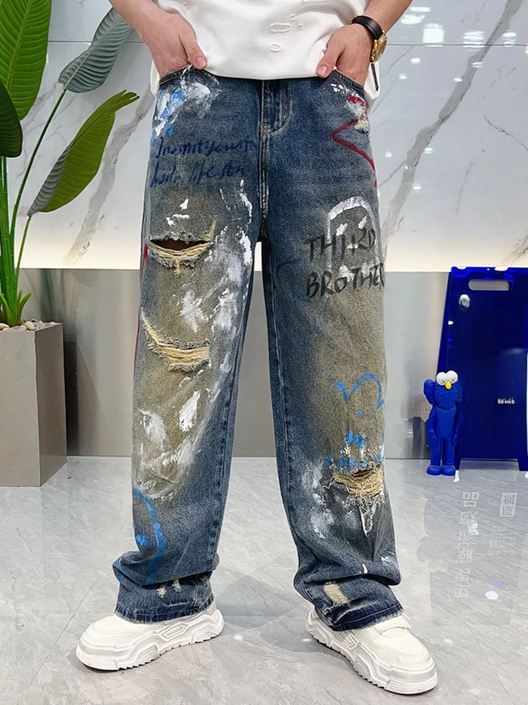 Spring Summer Graffiti Wide Leg Men's Jeans Fashionable American High Street Loose Straight Tube Pants Breathable Casual Jeans
Spring Summer Graffiti Wide Leg Men's Jeans Fashionable American High Street Loose Straight Tube Pants Breathable Casual Jeans
