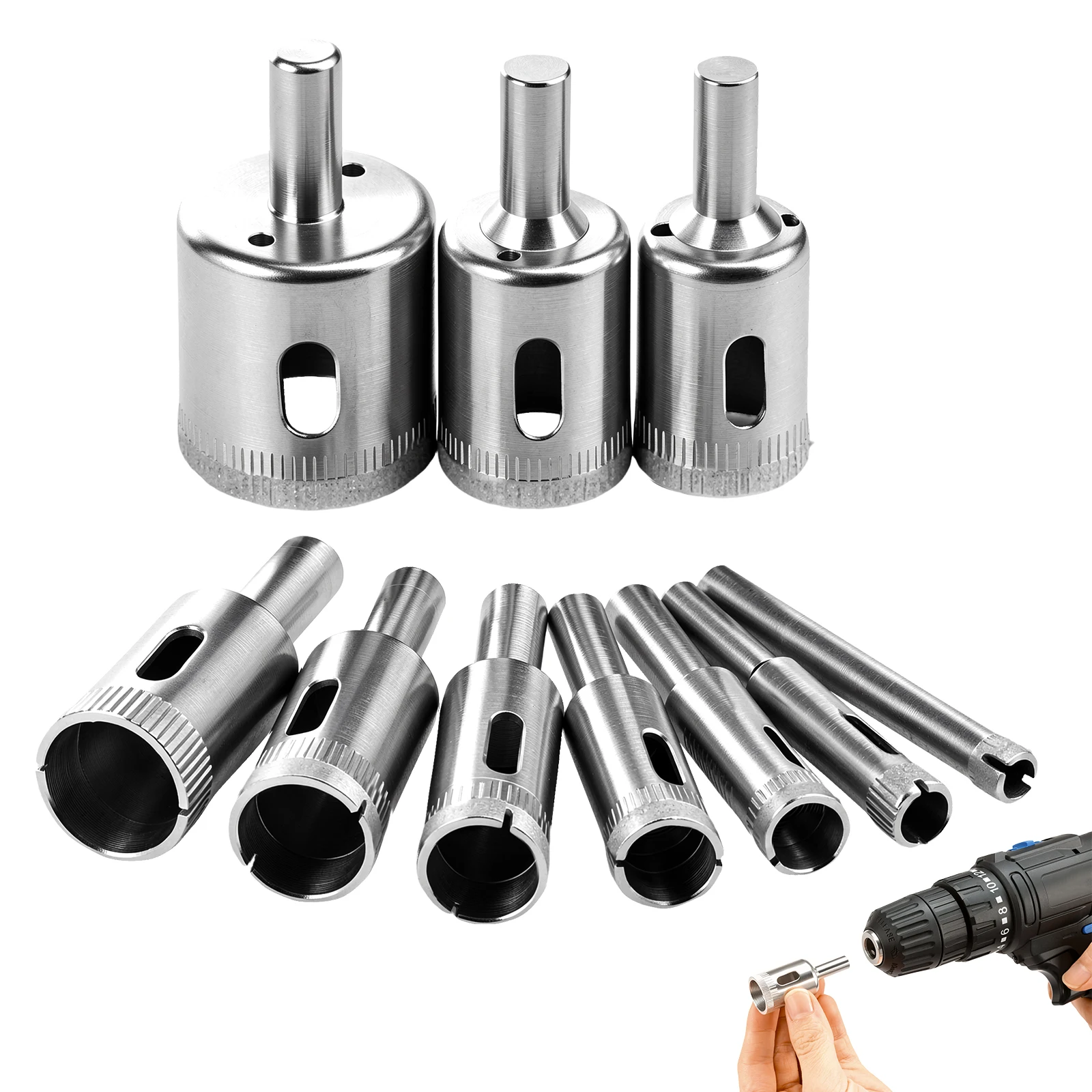10 Pcs Diamond Hole Saw Kit 1/4 to 1-1/8 Inch Universal Diamond Hole Saw Drill Bits Glass Marble Opener Ceramic Drilling Tools
10 Pcs Diamond Hole Saw Kit 1/4 to 1-1/8 Inch Universal Diamond Hole Saw Drill Bits Glass Marble Opener Ceramic Drilling Tools