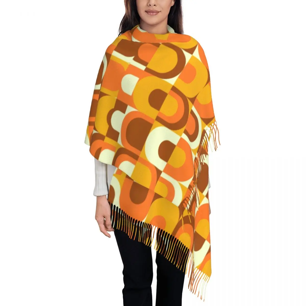 Female Large Pattern Retro Inustrial In Orange And Brown Tones Scarves Winter Fall Soft Warm Tassel Shawl Wrap Colorful Scarf
Female Large Pattern Retro Inustrial In Orange And Brown Tones Scarves Winter Fall Soft Warm Tassel Shawl Wrap Colorful Scarf