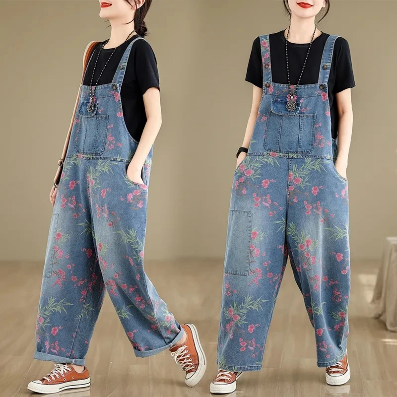 Vintage Denim Overalls Spring Summer Loose Jumpsuits Oversized Artistic Casual age Reducing Printed Casual Harem Pants Female
Vintage Denim Overalls Spring Summer Loose Jumpsuits Oversized Artistic Casual age Reducing Printed Casual Harem Pants Female