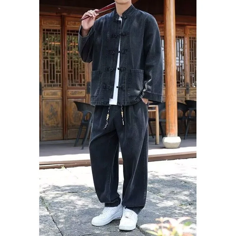 Fall New Men's Casual Faion Loose Long Sve Denim Jaet Set Large Size Youth Pure Color Ethnic Men's Sle Clothing
Fall New Men's Casual Faion Loose Long Sve Denim Jaet Set Large Size Youth Pure Color Ethnic Men's Sle Clothing