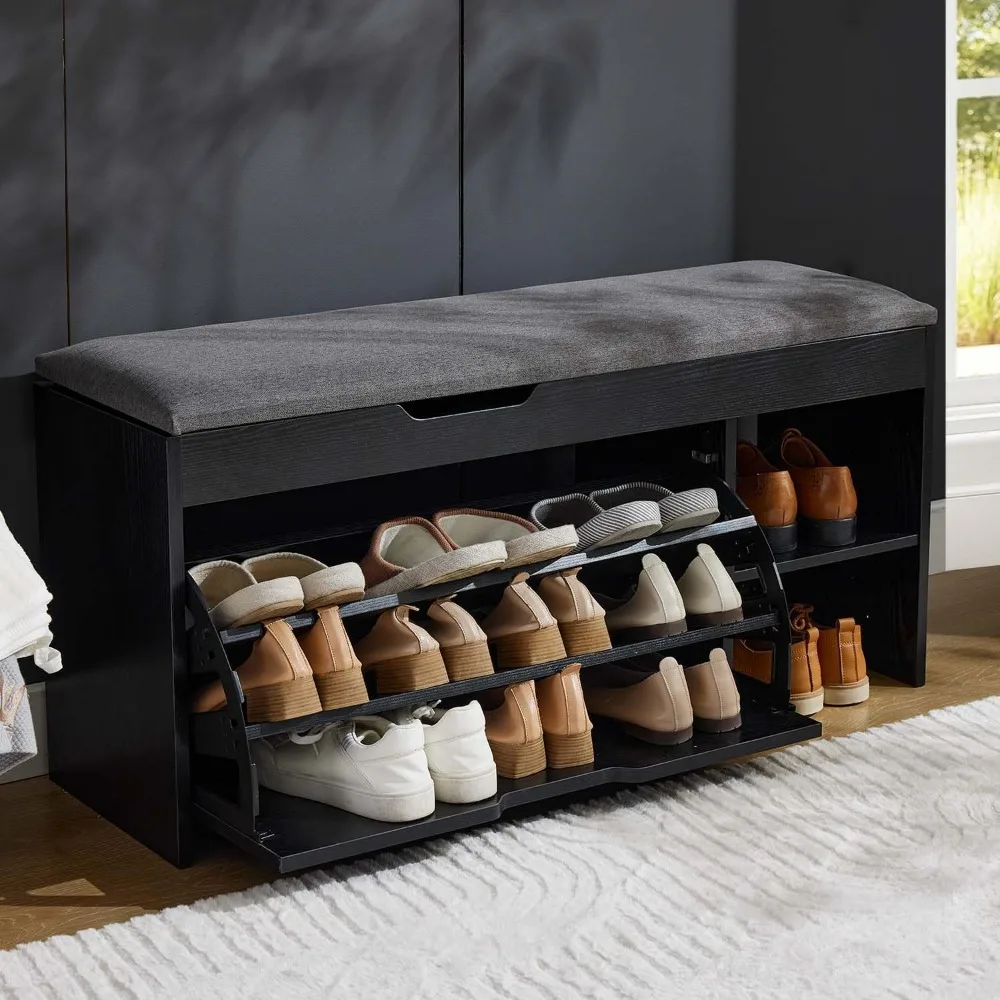 Shoe Storage Bench with Flip Drawers & Lift Top Storage Box, Entryway Bench with Seat Cushion, 3-Tier Short Shoe Cabinet with Ad
Shoe Storage Bench with Flip Drawers & Lift Top Storage Box, Entryway Bench with Seat Cushion, 3-Tier Short Shoe Cabinet with Ad
