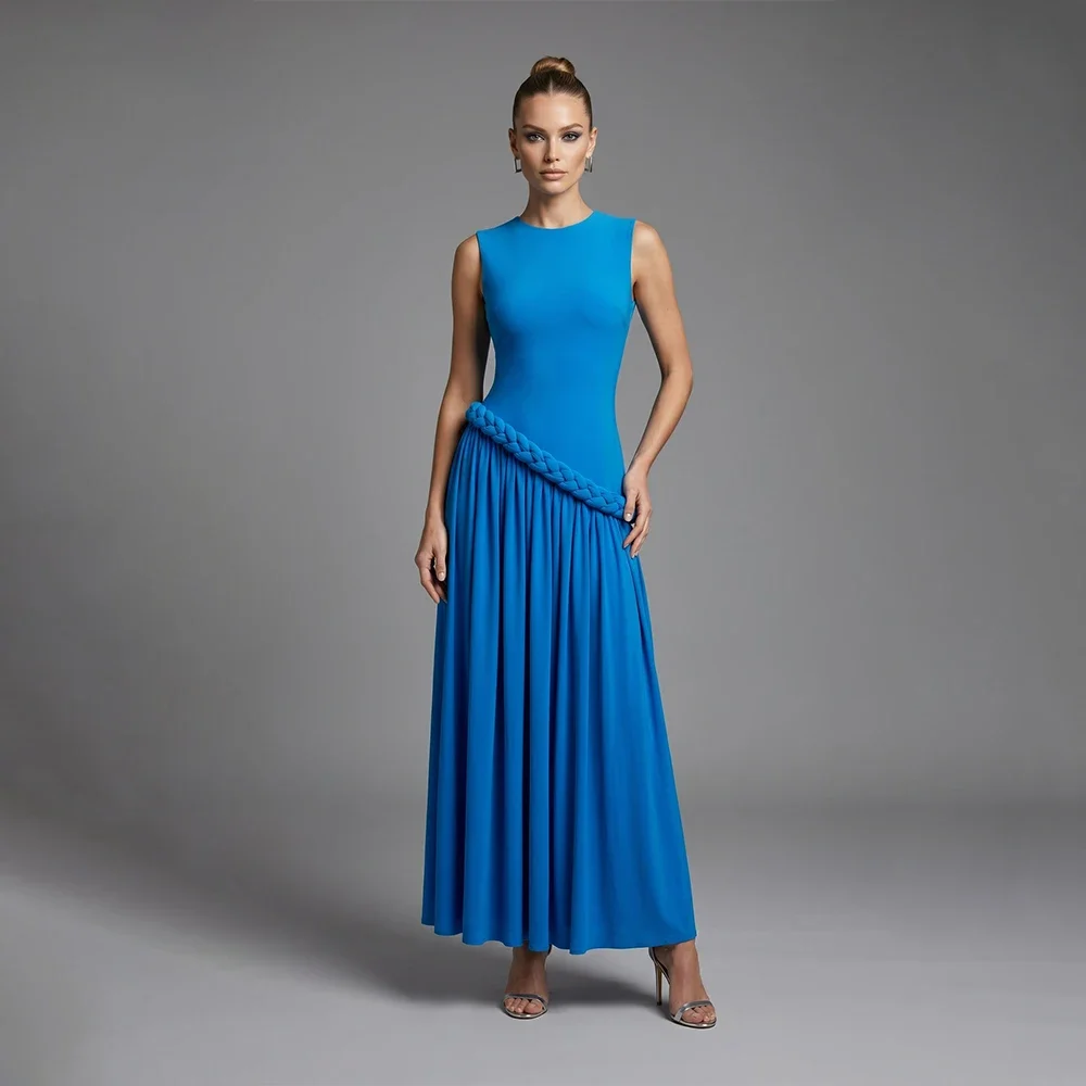 Elegant Asymmetric Pleated Blue Maxi Dress Luxurious Braided Waist Sleeveless Evening Gown for Women Dinner Party Prom
Elegant Asymmetric Pleated Blue Maxi Dress Luxurious Braided Waist Sleeveless Evening Gown for Women Dinner Party Prom