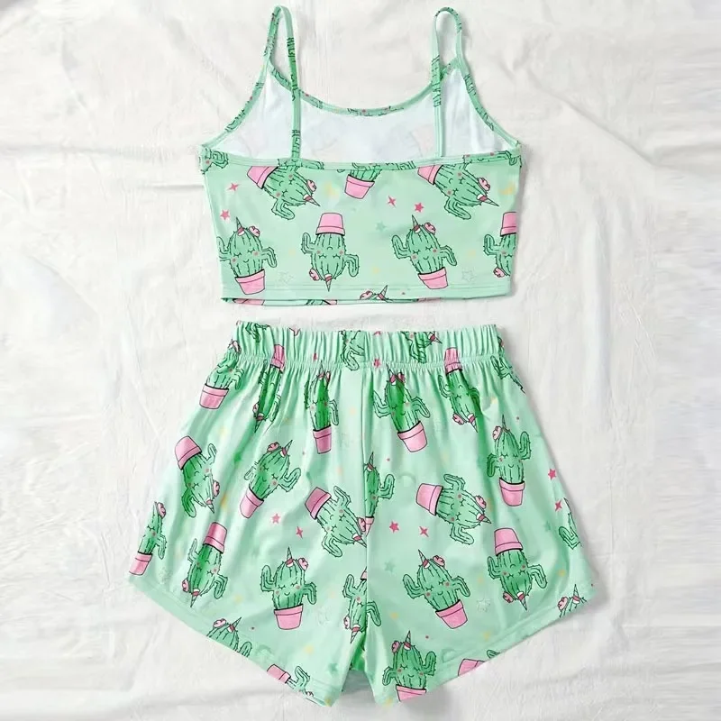 Summer Pajamas Women's Printed Strap Shorts Set Thin Women's Home Wear Casual Breathable Cool Pajamas Set
Summer Pajamas Women's Printed Strap Shorts Set Thin Women's Home Wear Casual Breathable Cool Pajamas Set