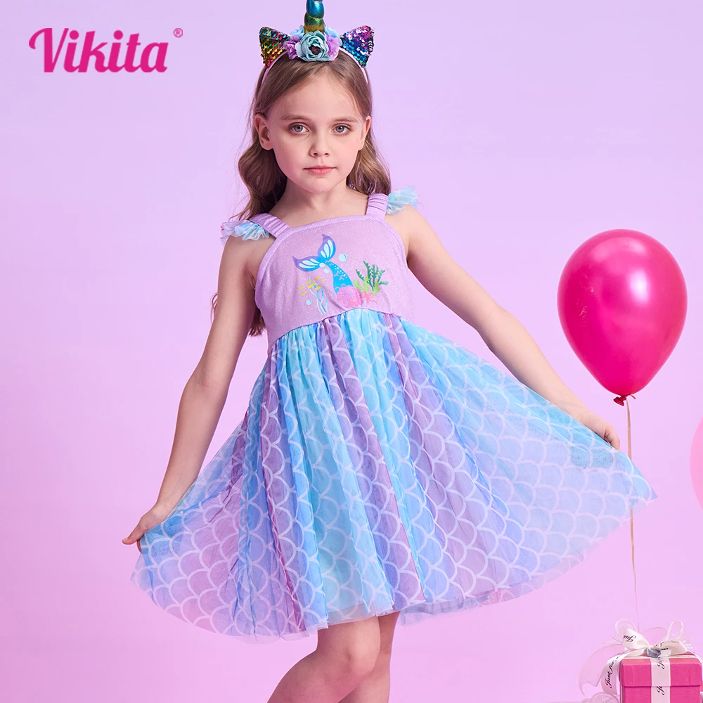 VIKITA Girl Mermaid Print Summer Vestidos Kids Suspender Sling Dress Kids Birthday Party Performance Casual Daily Beach Dresses
VIKITA Girl Mermaid Print Summer Vestidos Kids Suspender Sling Dress Kids Birthday Party Performance Casual Daily Beach Dresses