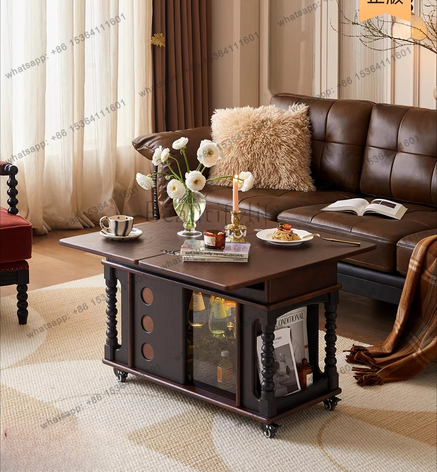 Medieval style trolley foldable mobile coffee table French retro home living room side table
Medieval style trolley foldable mobile coffee table French retro home living room side table