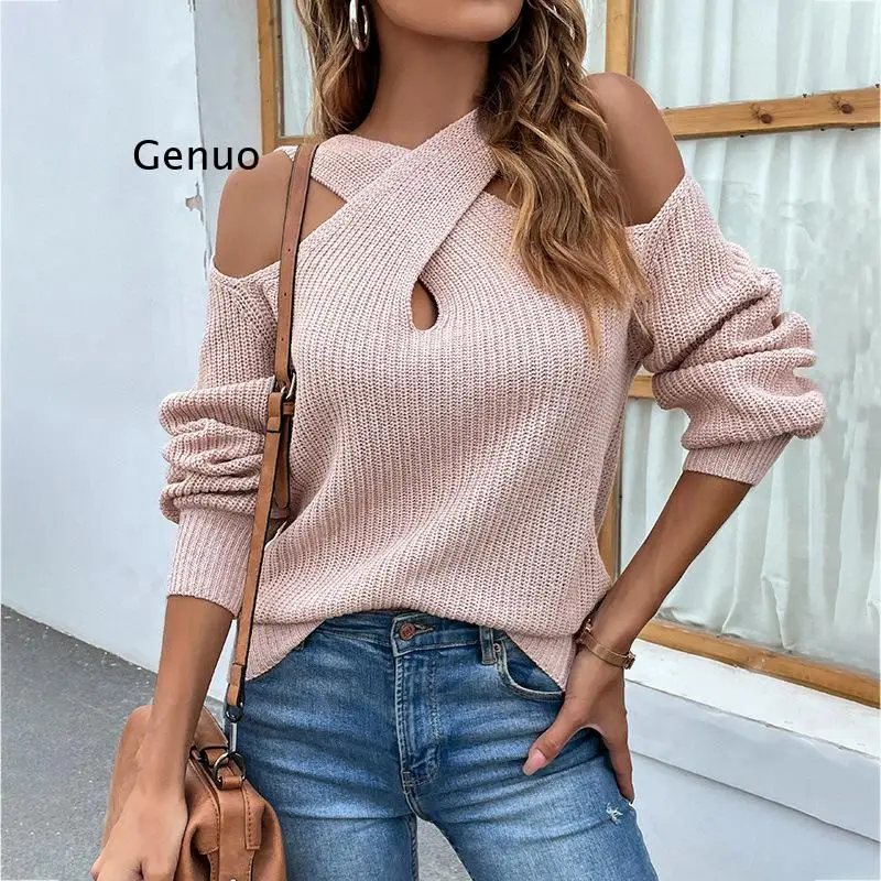 Women Autumn Halter Sweater Cross Neck Sweater Off Shoulder Long Sleeve Pullovers Warm Knit O-Neck Casual Sweater Winter
Women Autumn Halter Sweater Cross Neck Sweater Off Shoulder Long Sleeve Pullovers Warm Knit O-Neck Casual Sweater Winter