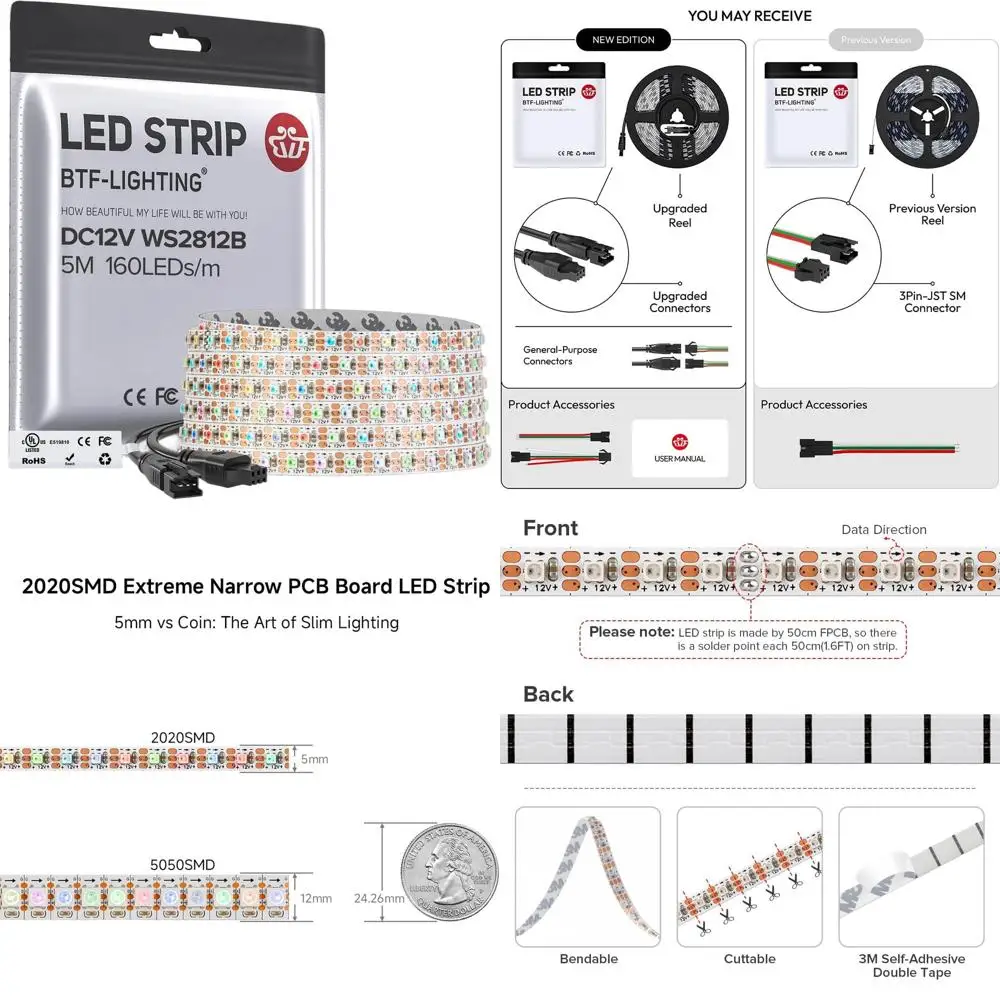 Светодиодная лента RGB 5 мм Slim LED Strip 2020SMD, DC12V, с индивидуальной адресацией, 16,4 фута/160 пикселей, 600 светодиодов/м, лента Dream Color для дома
Светодиодная лента RGB 5 мм Slim LED Strip 2020SMD, DC12V, с индивидуальной адресацией, 16,4 фута/160 пикселей, 600 светодиодов/м, лента Dream Color для дома