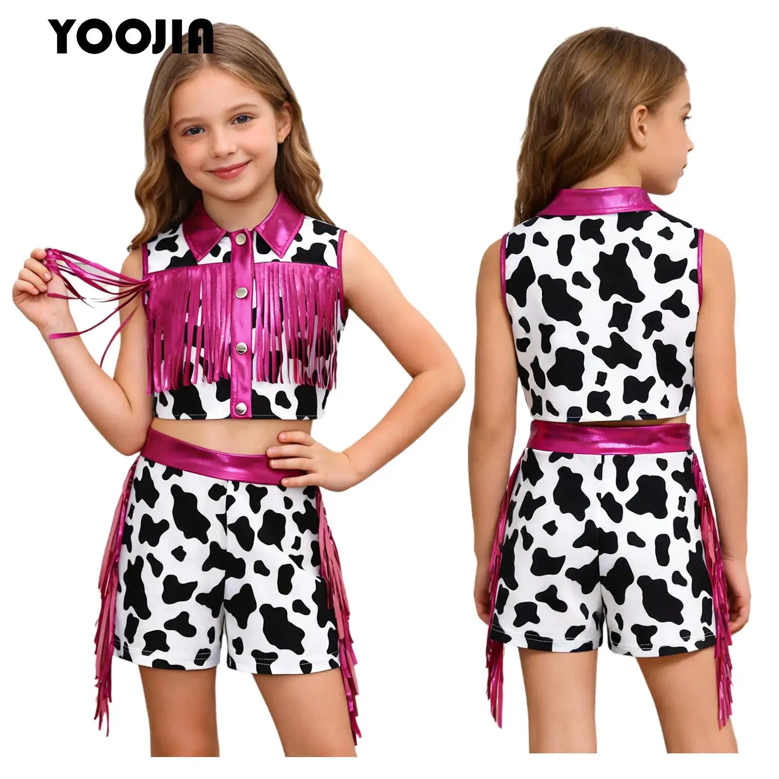Halloween Cowboy Dress Up for Kids Girls Western Cowgirl Cosplay Costume Print Metallic Fringe Vest Top and Tassel Shorts Outfit
Halloween Cowboy Dress Up for Kids Girls Western Cowgirl Cosplay Costume Print Metallic Fringe Vest Top and Tassel Shorts Outfit