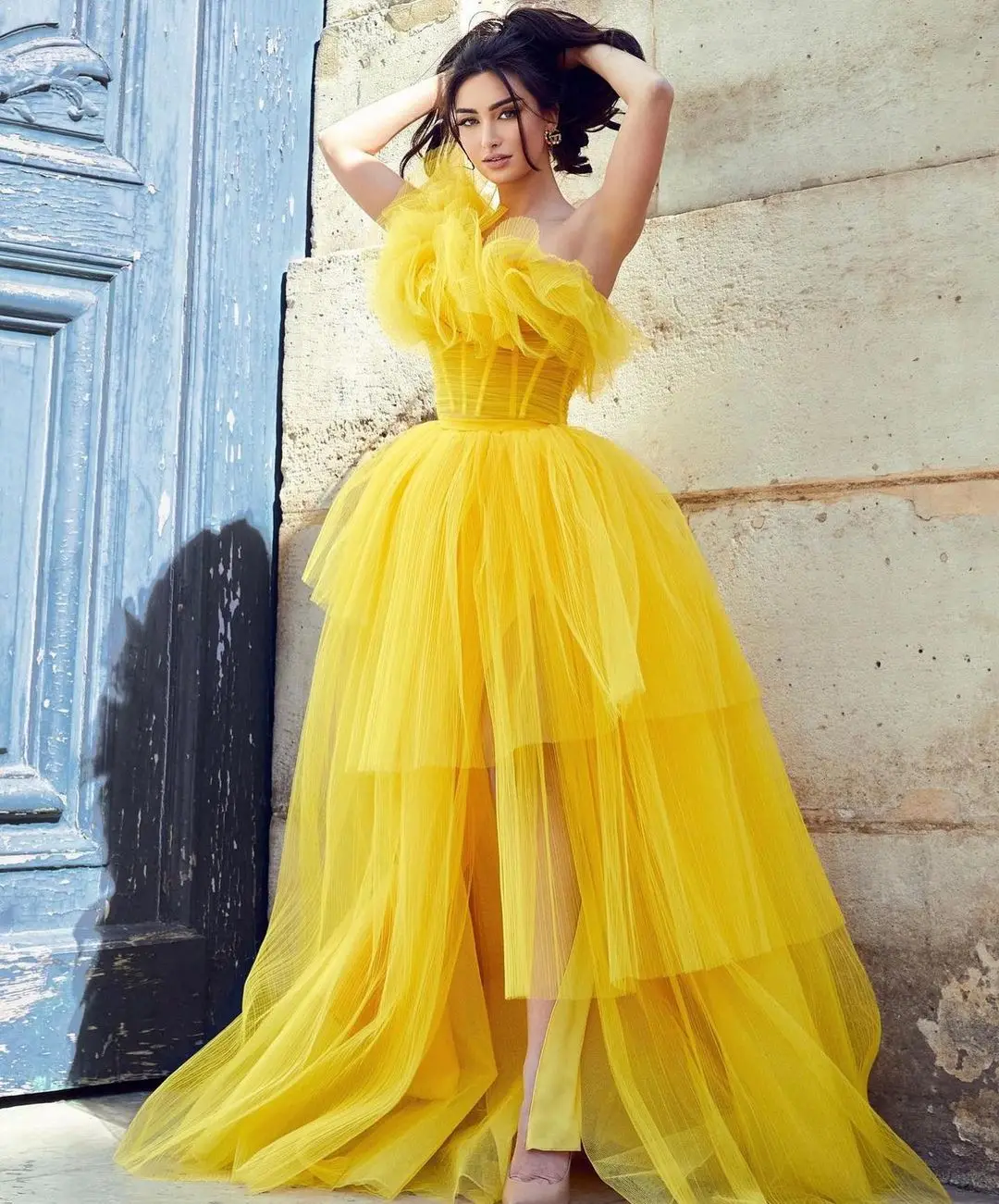 Sapmae One-shoudler Ruffle Ball Gown Court Train Zipper Up Tulle Elegant Prom Formal Evenning Party Dress For Women
Sapmae One-shoudler Ruffle Ball Gown Court Train Zipper Up Tulle Elegant Prom Formal Evenning Party Dress For Women