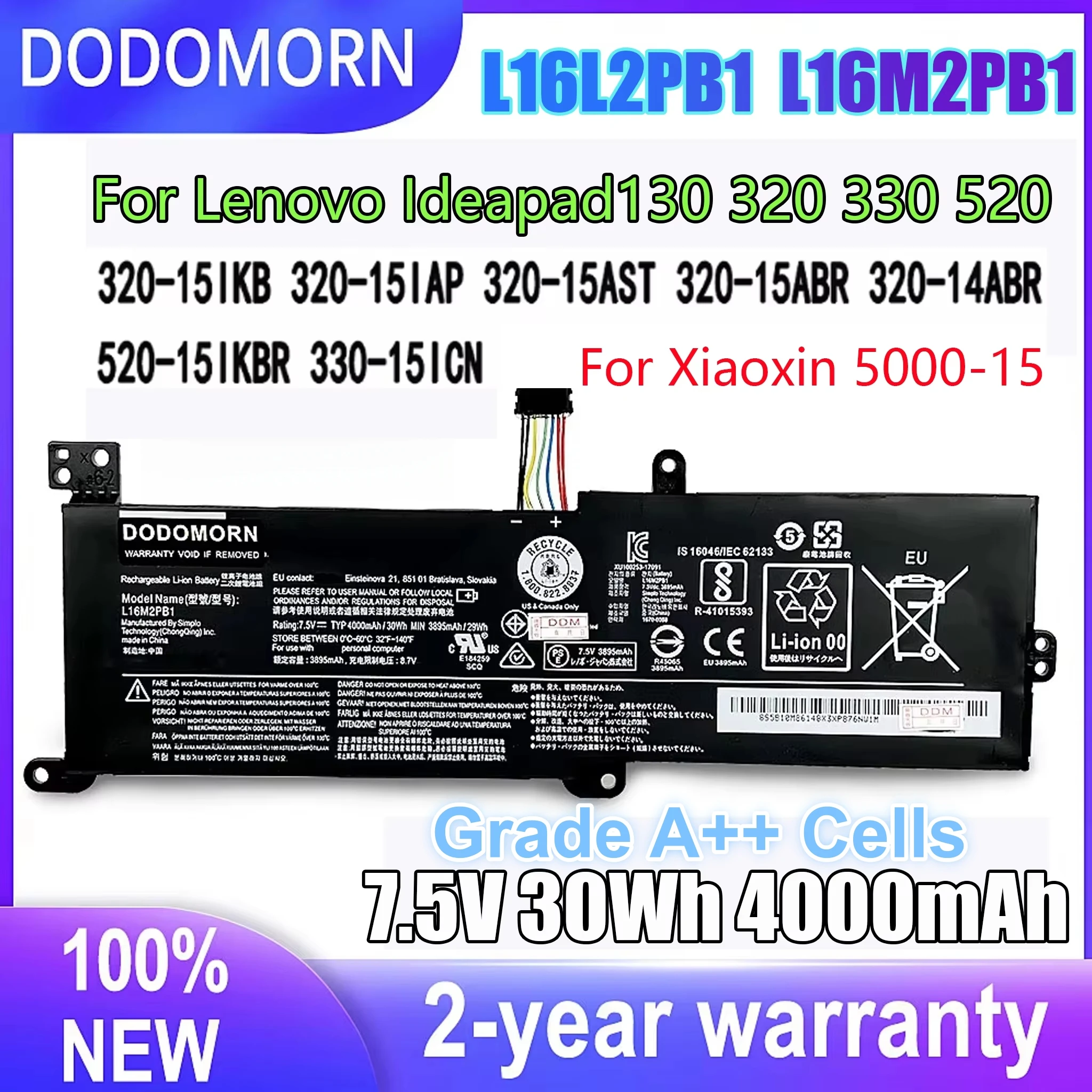 New L16L2PB1 L16M2PB1 Laptop Battery For Lenovo Ideapad 320-15IKB -15IAP -15AST -15ABR -14ABR 520-15IKBR 330-15ICN L17M2PB7
New L16L2PB1 L16M2PB1 Laptop Battery For Lenovo Ideapad 320-15IKB -15IAP -15AST -15ABR -14ABR 520-15IKBR 330-15ICN L17M2PB7