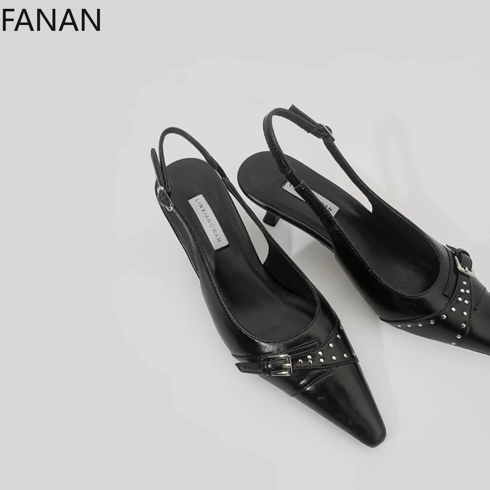 Fashionable Pointed Toe Sandals for Women Black Sexy High Heels Shoes with Rivet Design Comfortable Classic Slippers
Fashionable Pointed Toe Sandals for Women Black Sexy High Heels Shoes with Rivet Design Comfortable Classic Slippers