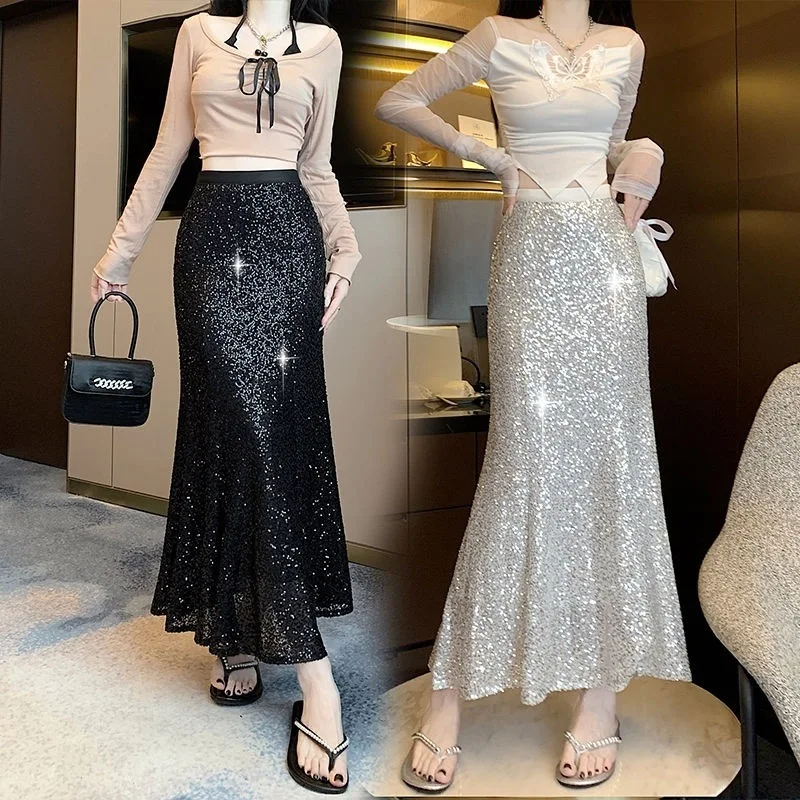 Women's Plus Size 2026 Spring New Heavy Embellished Sequin Mermaid Skirt High Waist Slimming Glitter Bodycon Maxi Skirt
Women's Plus Size 2026 Spring New Heavy Embellished Sequin Mermaid Skirt High Waist Slimming Glitter Bodycon Maxi Skirt