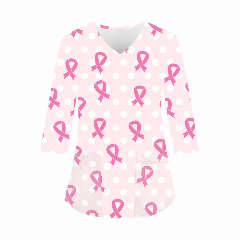 Medical Uniform Pink Ribbon Print Fashion Dental Nurse Tops V-Neck Long Sleeve Patch Pocket Anti-Cancer Surgical Uniform Woman
Medical Uniform Pink Ribbon Print Fashion Dental Nurse Tops V-Neck Long Sleeve Patch Pocket Anti-Cancer Surgical Uniform Woman