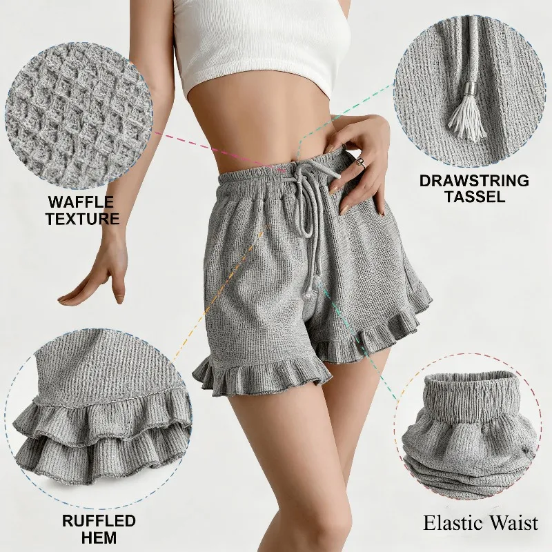 Comfortable Womens Knit Shorts Summer Elastic Waist Drawstring Casual Loungewear Ruffled Hem
Comfortable Womens Knit Shorts Summer Elastic Waist Drawstring Casual Loungewear Ruffled Hem