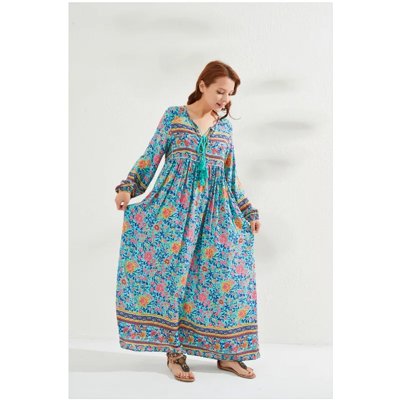 2024 Spring and Summer New Vintage Bohemian Style Loose Fit Long Dress Fashion Floral V-Neck Neck Tie Lantern Sleeve
2024 Spring and Summer New Vintage Bohemian Style Loose Fit Long Dress Fashion Floral V-Neck Neck Tie Lantern Sleeve