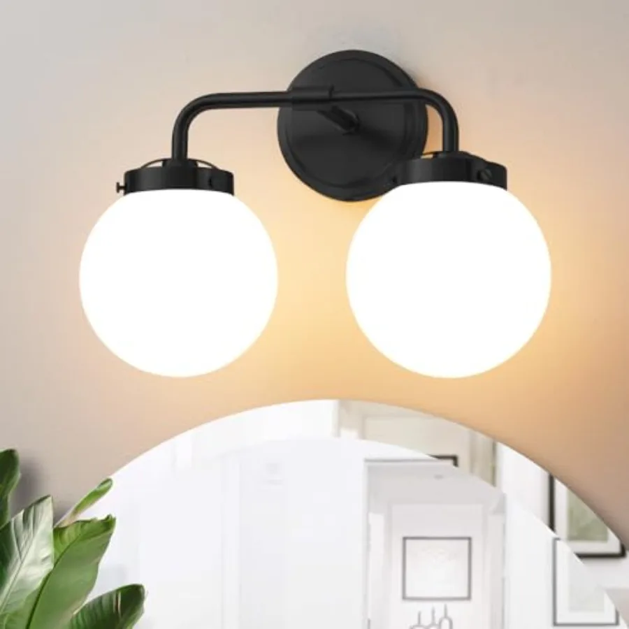 Bathroom Light Fixtures Over Mirror, Modern Vanity Lighting with Milk White Glass Globe Shades 2-Light Farmhouse Wall Sconce
Bathroom Light Fixtures Over Mirror, Modern Vanity Lighting with Milk White Glass Globe Shades 2-Light Farmhouse Wall Sconce
