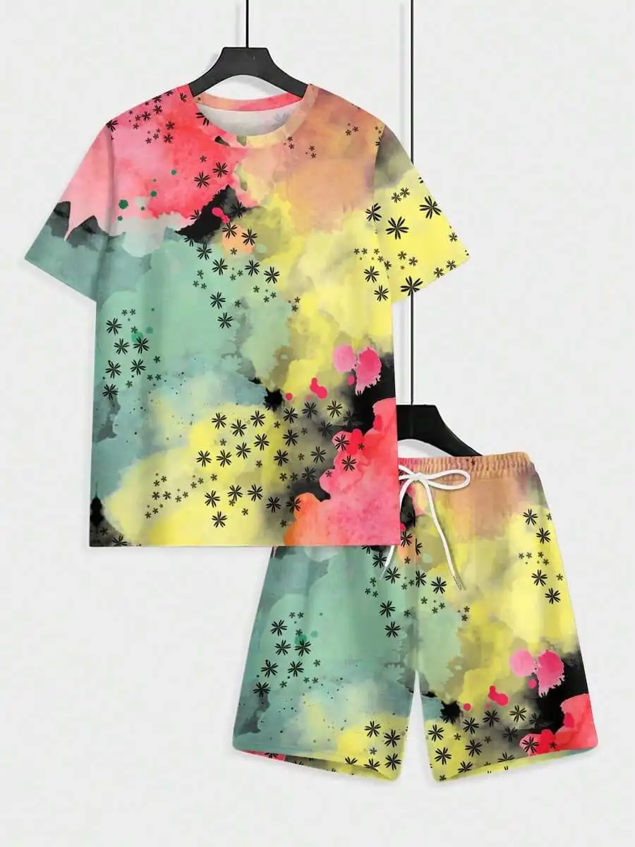 Mens Artistic Watercolor Print Short Sleeve T-Shirt And Shorts Set
Mens Artistic Watercolor Print Short Sleeve T-Shirt And Shorts Set