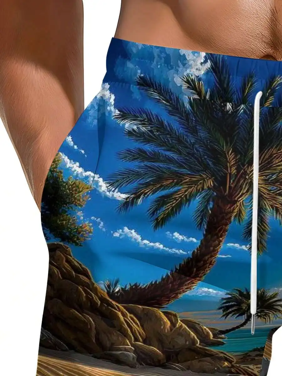 Mens Summer Beach Shorts Tropical Scene With Leaning Palm Tree, Rocky Shore, And Azure Sky Print
Mens Summer Beach Shorts Tropical Scene With Leaning Palm Tree, Rocky Shore, And Azure Sky Print