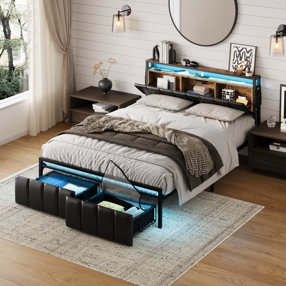 Каркас кровати на платформе размера «queen-size» с изголовьем для хранения вещей из искусственной кожи, зарядная станция со светодиодной подсветкой, 2 пыленепроницаемые ящики, кровати
Каркас кровати на платформе размера «queen-size» с изголовьем для хранения вещей из искусственной кожи, зарядная станция со светодиодной подсветкой, 2 пыленепроницаемые ящики, кровати
