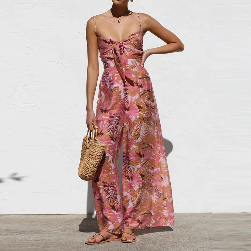 Sexy Sleeveless Backless Beach Vacation Playsuit Elegant Lace Up Loose Rompers Vintage Pattern Printed Spaghetti Strap Jumpsuits
Sexy Sleeveless Backless Beach Vacation Playsuit Elegant Lace Up Loose Rompers Vintage Pattern Printed Spaghetti Strap Jumpsuits