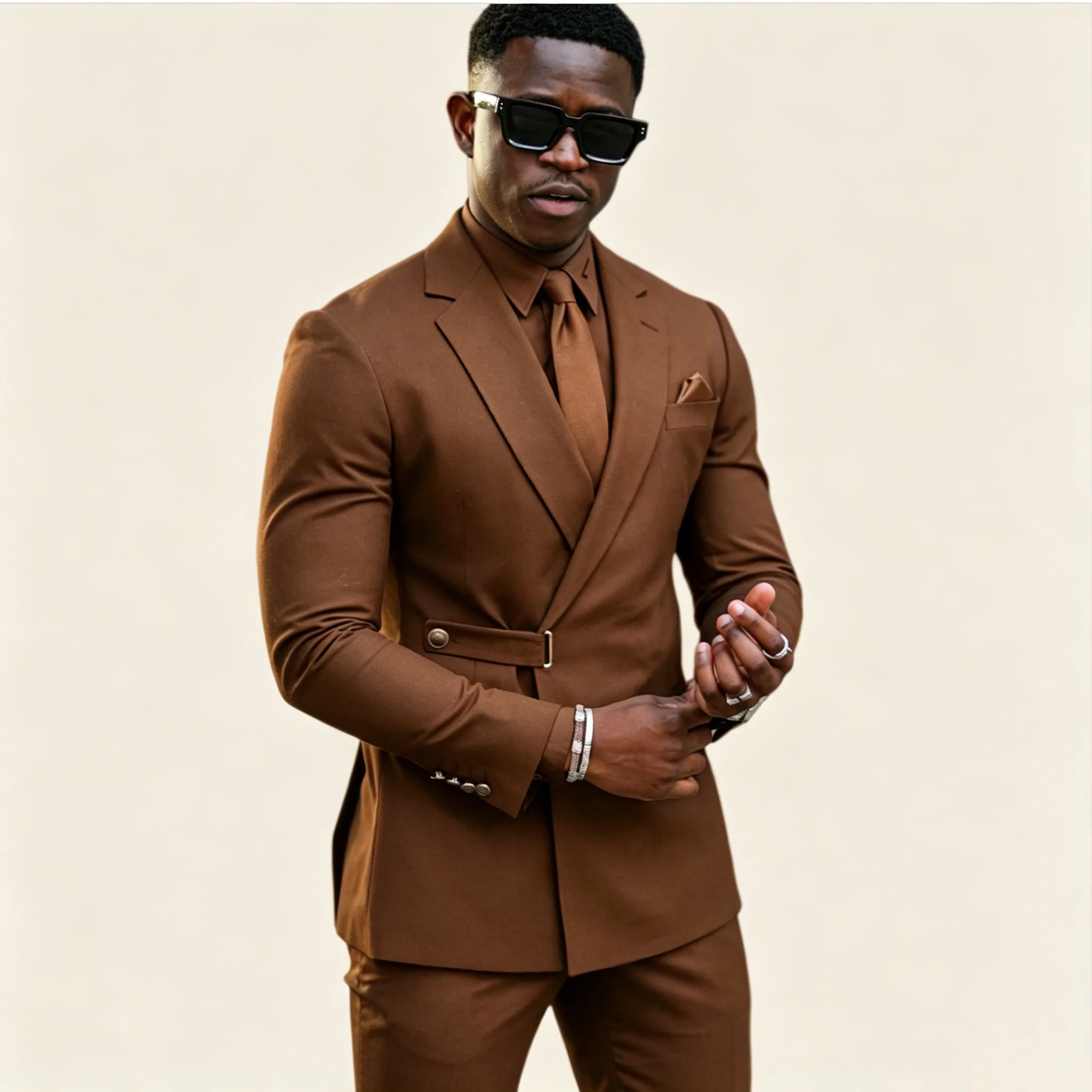 Brown Men's Suits Side Buckle Belted 2 Pieces for Wedding Party Formal Business Slim Fit Peak Lapel Blazer Pants Set Customized
Brown Men's Suits Side Buckle Belted 2 Pieces for Wedding Party Formal Business Slim Fit Peak Lapel Blazer Pants Set Customized