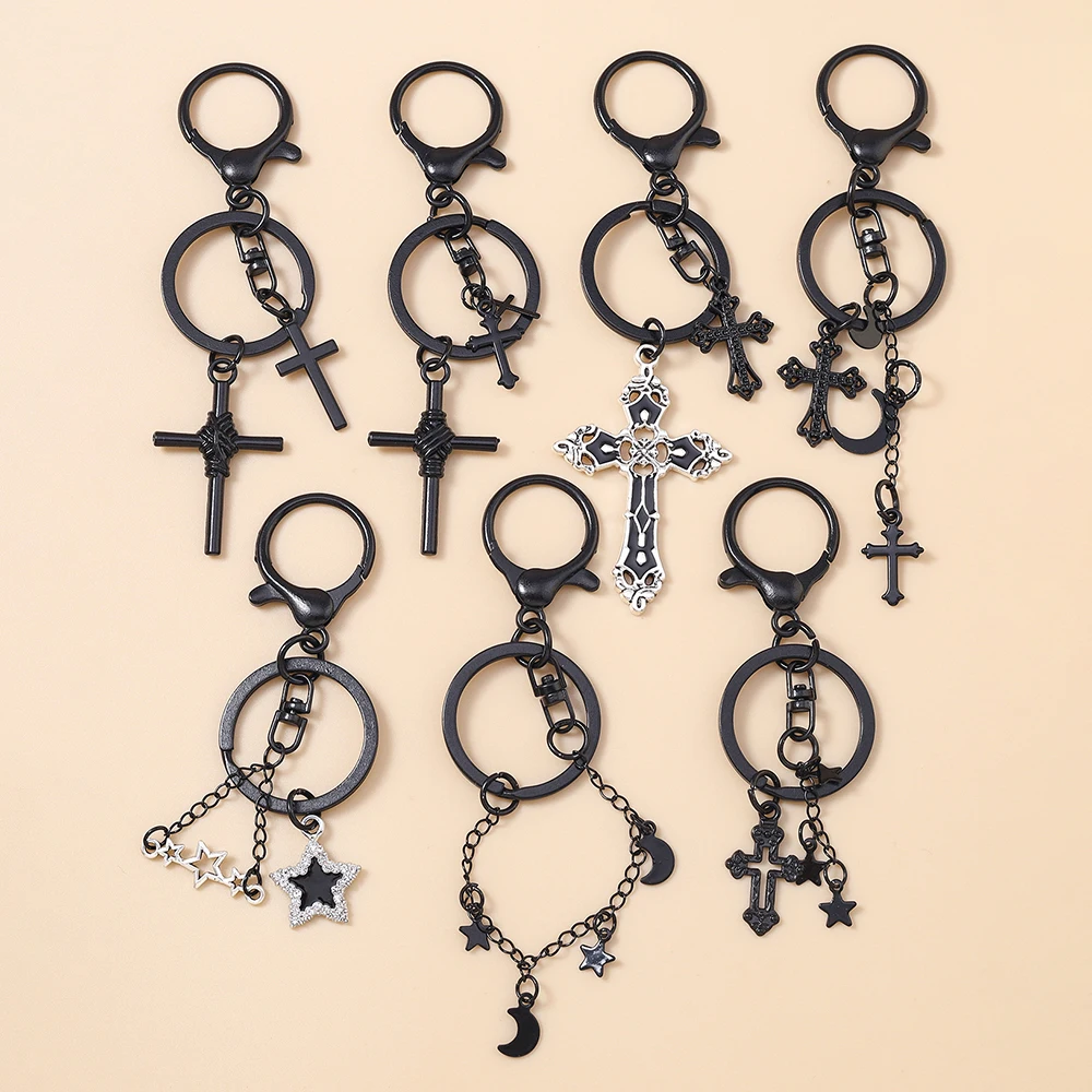 Cool Gothic Punk Black Cross Keychain Moon Star Key Ring Pendants for Women Handbag Decor DIY Handmade Jewelry Gifts
Cool Gothic Punk Black Cross Keychain Moon Star Key Ring Pendants for Women Handbag Decor DIY Handmade Jewelry Gifts