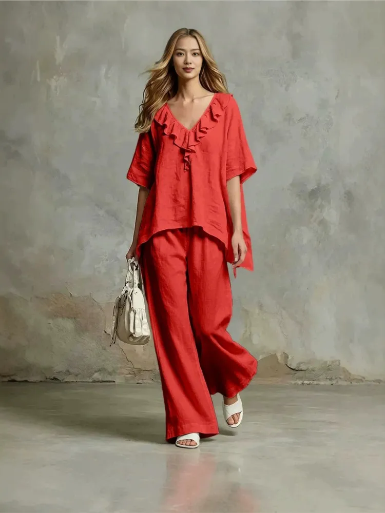 Solid Color Simple Elegant Fashionable Loose Trousers Suit 2026 Spring And Summer V-neck Pullover Top And Trousers Two-piece Set
Solid Color Simple Elegant Fashionable Loose Trousers Suit 2026 Spring And Summer V-neck Pullover Top And Trousers Two-piece Set