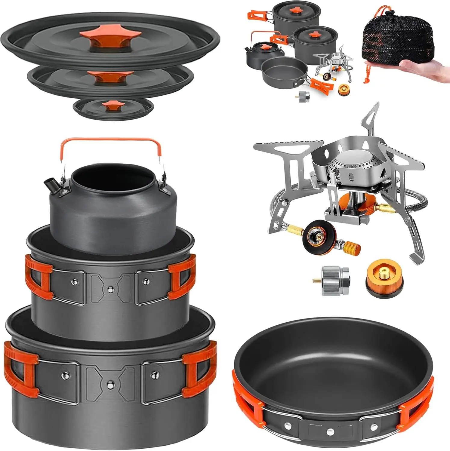 Camping Cookware Mess Kit Set with Stove, 10-Piece Non-Stick Backpacking Pots and Pans, Portable Outdoor Cooking Set for Hiking
Camping Cookware Mess Kit Set with Stove, 10-Piece Non-Stick Backpacking Pots and Pans, Portable Outdoor Cooking Set for Hiking