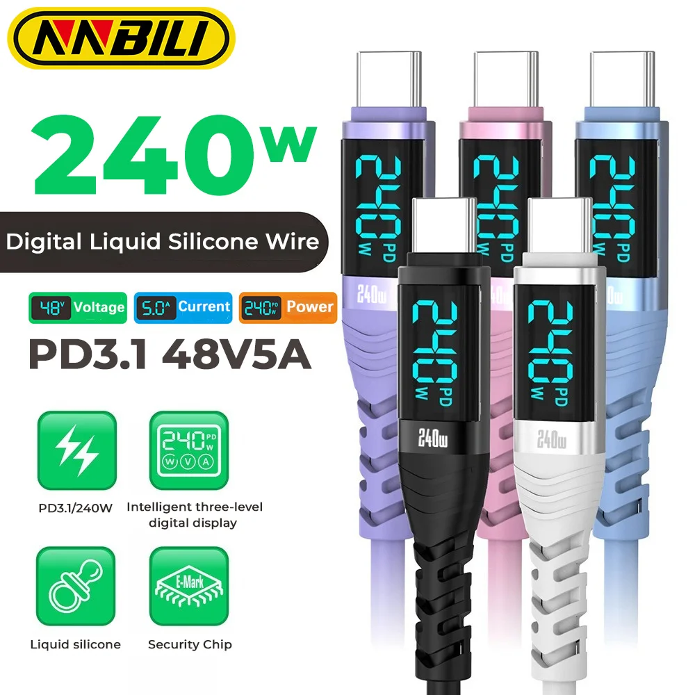 NNBILI PD 240W USB C to Type C Cable with LED Display Type C Fast Charger Cable Charging Cord for iPhone15 16 17Pro Max Macbook
NNBILI PD 240W USB C to Type C Cable with LED Display Type C Fast Charger Cable Charging Cord for iPhone15 16 17Pro Max Macbook
