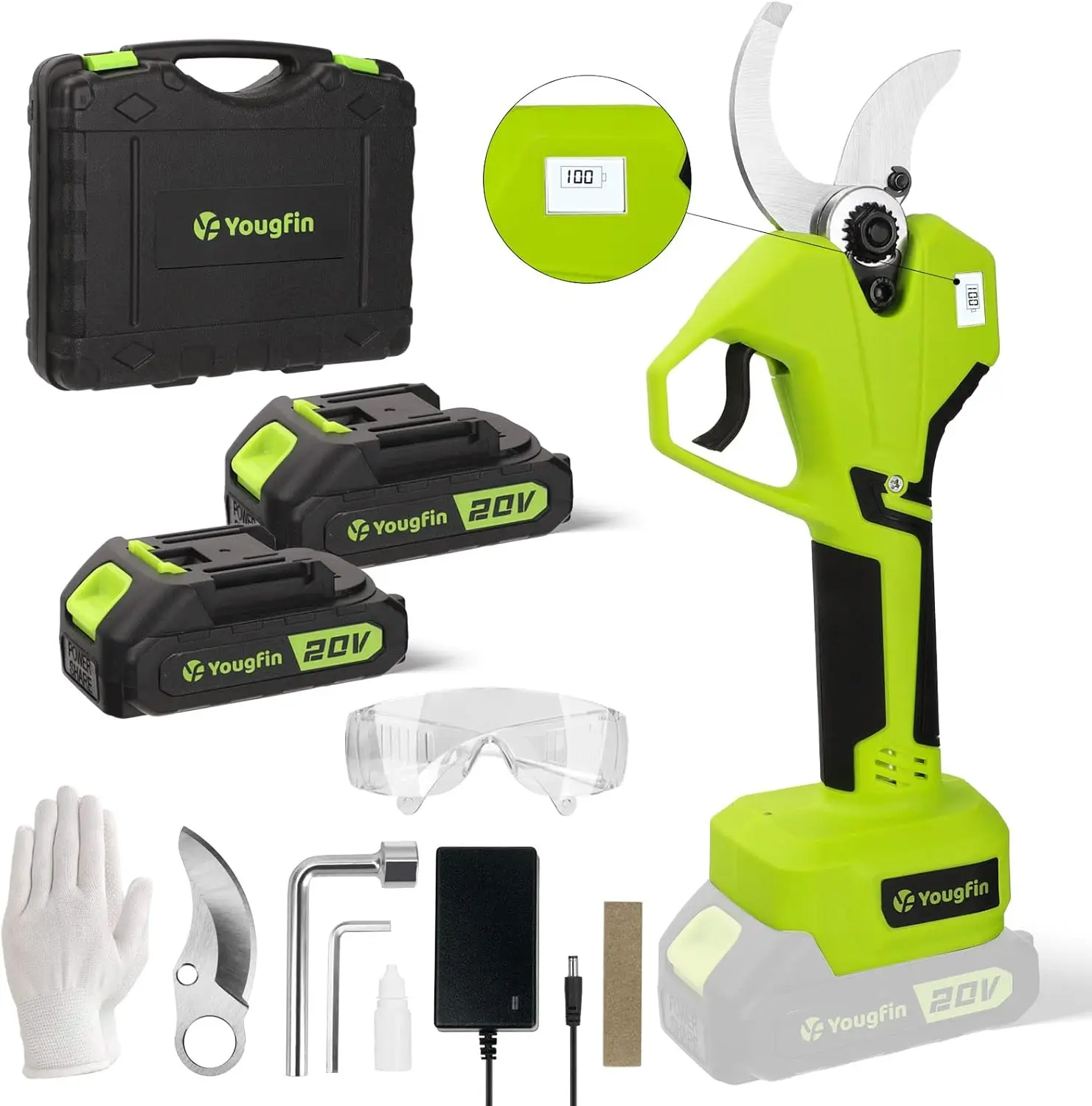Cordless Electric Pruning Shears 20V Brushless Power Scissors SK5 Blades 40mm Cutting Diameter Two 2.0Ah Batteries LCD Display G
Cordless Electric Pruning Shears 20V Brushless Power Scissors SK5 Blades 40mm Cutting Diameter Two 2.0Ah Batteries LCD Display G