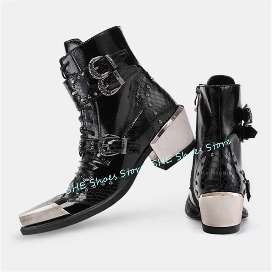 Punk Rivet Belt Buckle Western Cowboys Boots for Men Metal Pointed Toe Chunky Heel Lace-up Boots Male High Hop Chelsea Boots
Punk Rivet Belt Buckle Western Cowboys Boots for Men Metal Pointed Toe Chunky Heel Lace-up Boots Male High Hop Chelsea Boots